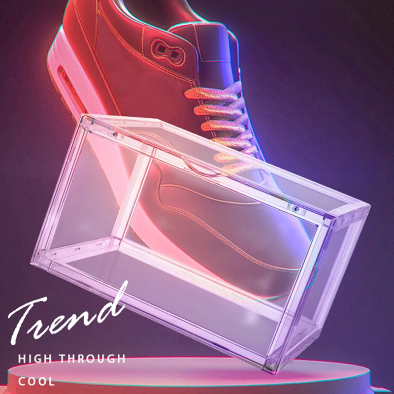 acrylic shoe box magnetic plastic drop front transparent nike shoe storage box clear stackable sneaker box with custom logo