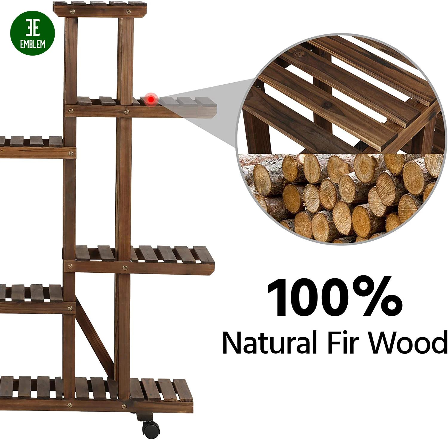 Rolling Plant Stand Shelf Indoor - 6 Tier Wood Plant Pots Shelves Tiered Flower Rack Holder Stand with Detachable Wheels