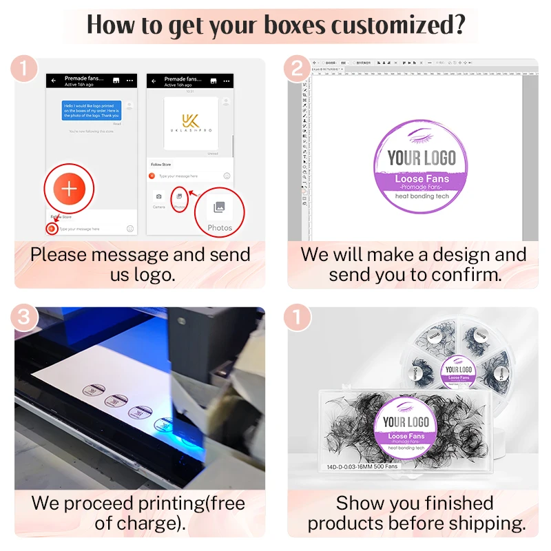 Customize Logo 500/1000 Pre Made Lash Fans with Handmade Pointy Base Bouquet Eyelashes Loose Fans Premade Volume Lash Extensions