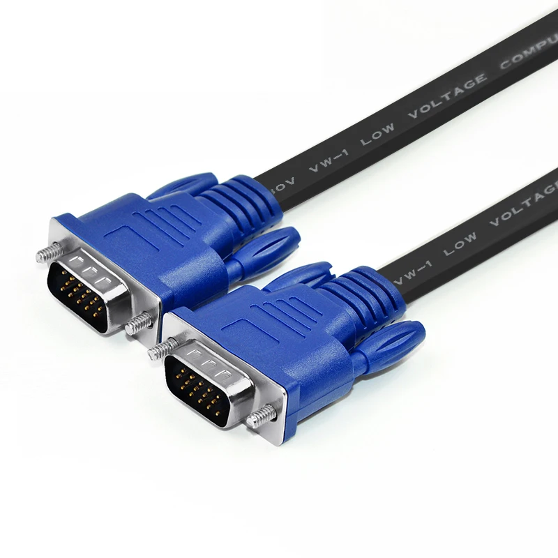 Flat black 15pin HD patch cable computer TV VGA cable extension male to male SVGA video wire