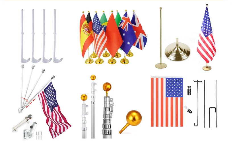 HeYuan American wooden pole hand waving flag gun head gold head polyester Game Party Event small handle usa flag