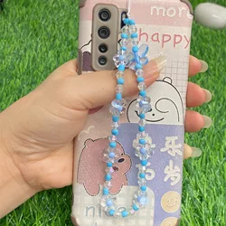 2022 NEW Custom Summer BOHO Trendy Blue Crystal Beaded Phone Lanyard Phone Charm Strap