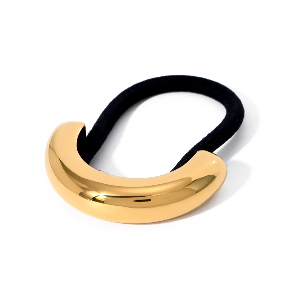 Waterproof Glossy Stainless Steel Gold Plated Hair Rope Black Elastic Rubber Hair Bands Ponytail Holder Women Hair Accessories