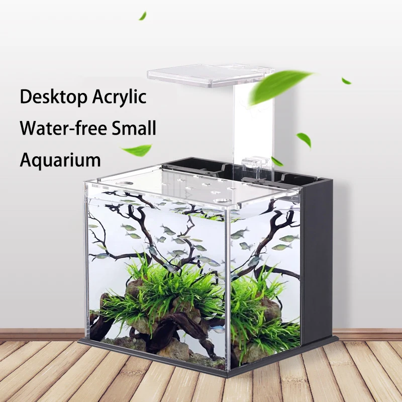 Mini Desktop Fish Tank Aquarium Ecological Creative Small Acrylic Fish Tank With Clear Lid Filter Pump And LED Light Decorations
