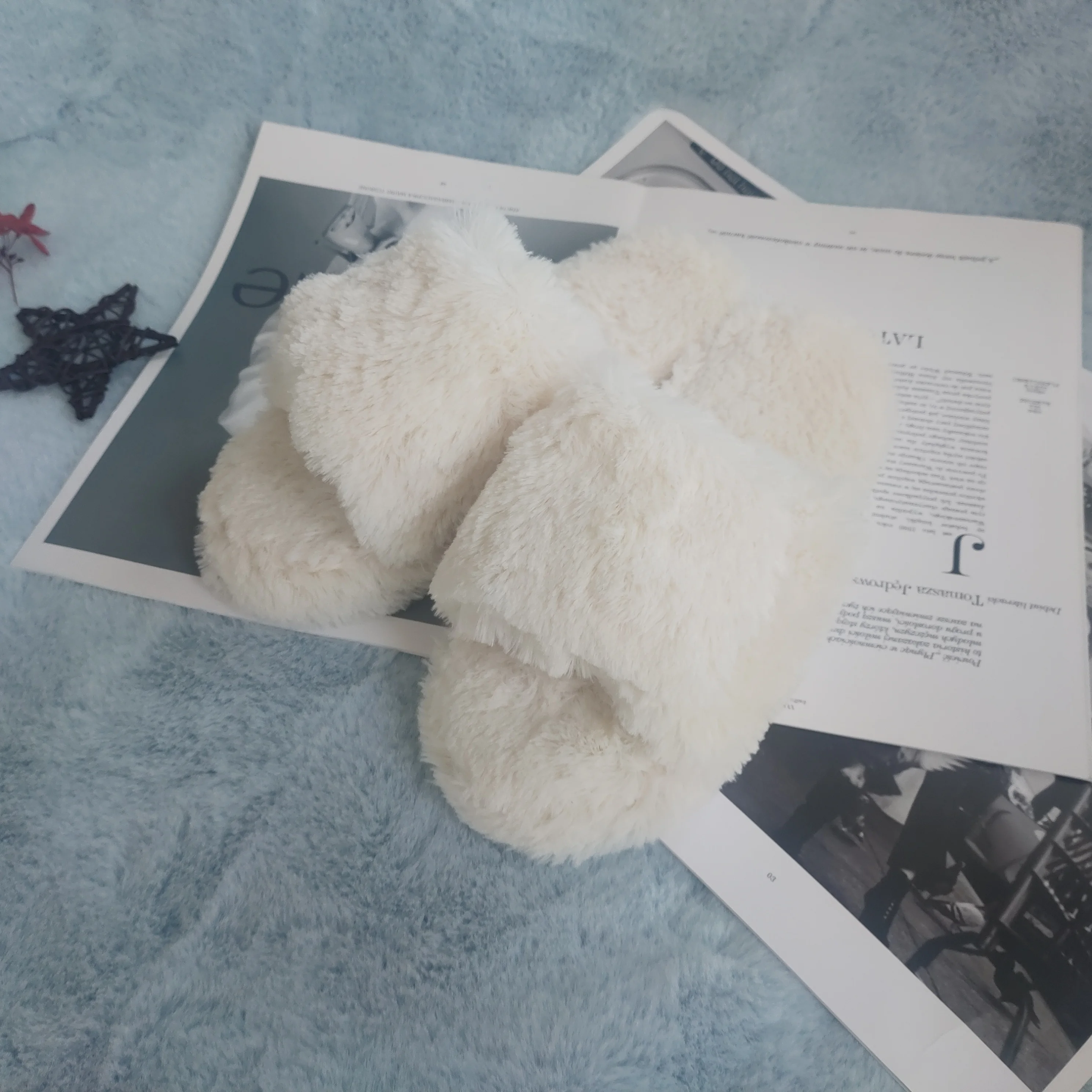 Autumn and winter new rabbit plush contracted leisure fashion home anti-slip light warm slippers