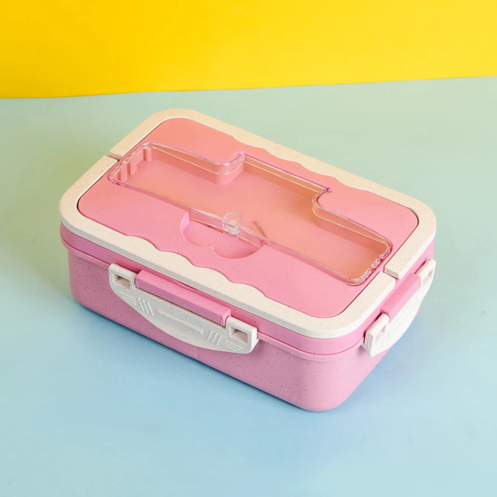 Food Grade Wheat Straw PP Materials 3 Compartments Heaterable Adult Tiffin Box Eco-Friendly Reusable Portable Kids Lunch Box