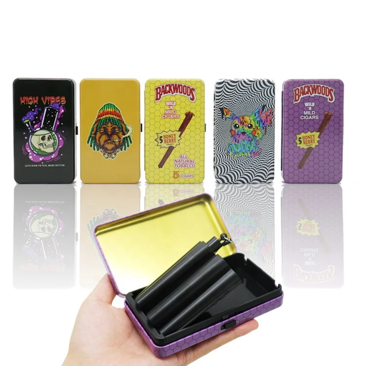 New Arrival Waterproof Custom Colorful Tin Metal Tobacco Cigarette Holder 5Pcs Cigarette Case Container With Safe Lock