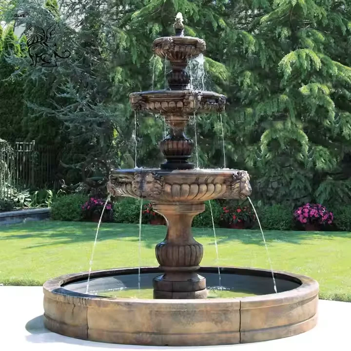 BLVE Outdoor Park Modern Decorative Large Natural Stone Water Fountains Luxury Antique Granite Marble 3 Tier Fountains