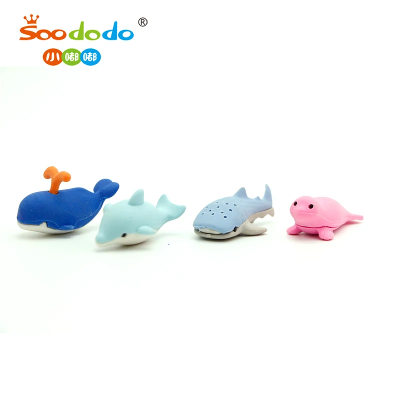Soododo XDDA Custom Novelty wholesale for kids Cartoon toy 3D  Animals Pencil eraser Dolphin Eraser