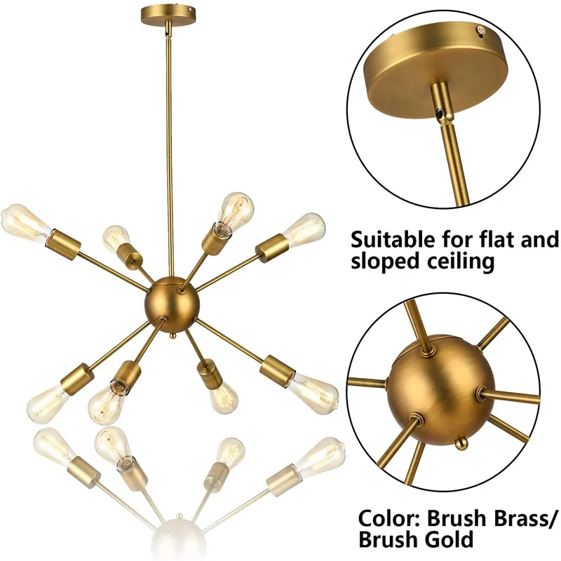 
Modern Chandelier Brushed Brass 8-Lights Pendant Light, Electroplating multi-head lamps for Dining Hall Bedroom Hotel Home Lamp 