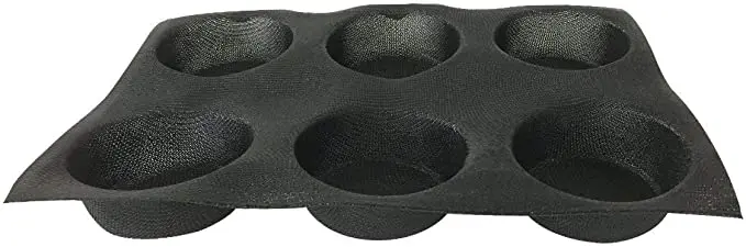 Silicone Bread Forms Non-stick 6 Cavities Round Hamburger Buns Silicone Perforated Bread Forms with Metal Meat Press