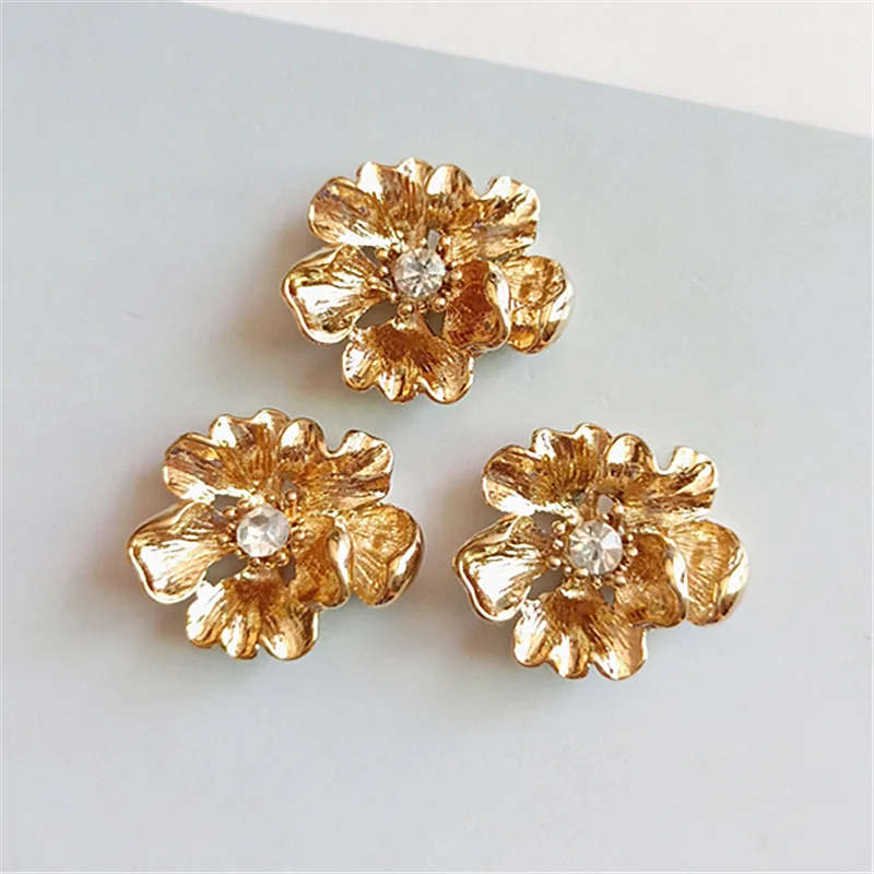 Fashion K Gold Flower Rhinestone-embedded Drill Buckle Alloy Accessories Diy Handmade Hair Accessories Jewelry Parts