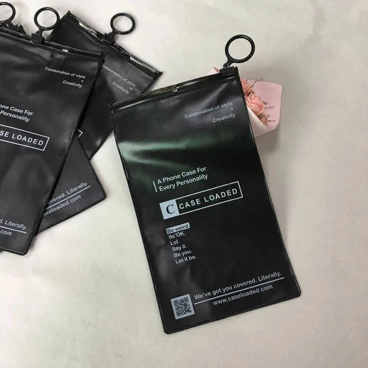PVC Zipper Bag Phone Case Custom Logo Plastic with Logo Printing for Packaging Phone Matte Black Color Packing Package PE Accept