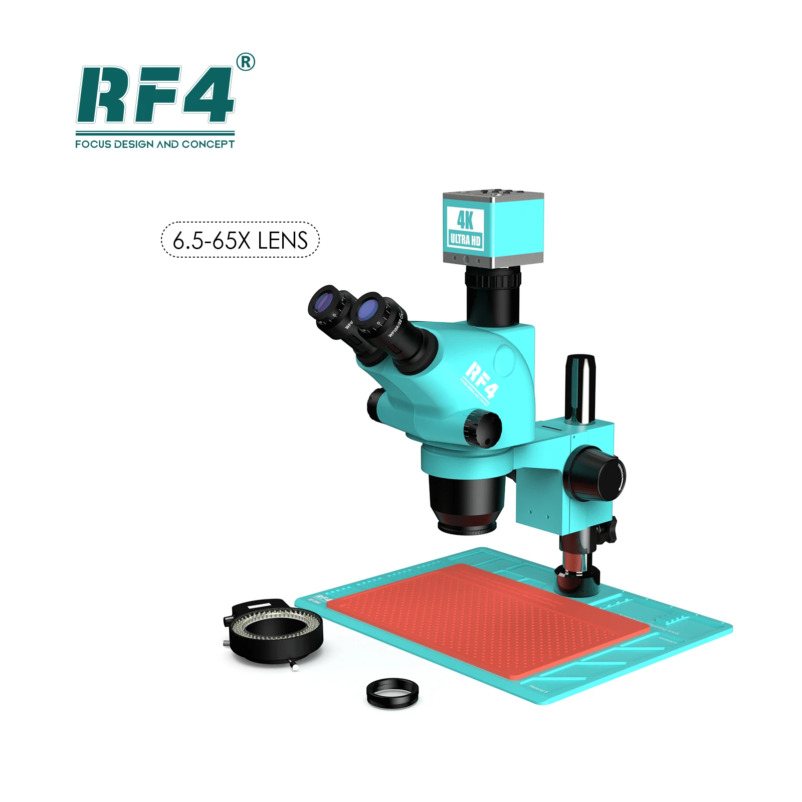 RF4 1080P 4K HD Camera PBC Repair Optical Instrument 6.5X-65X Triocular Zoom Microscope RF6565TV-PO4-4KC2