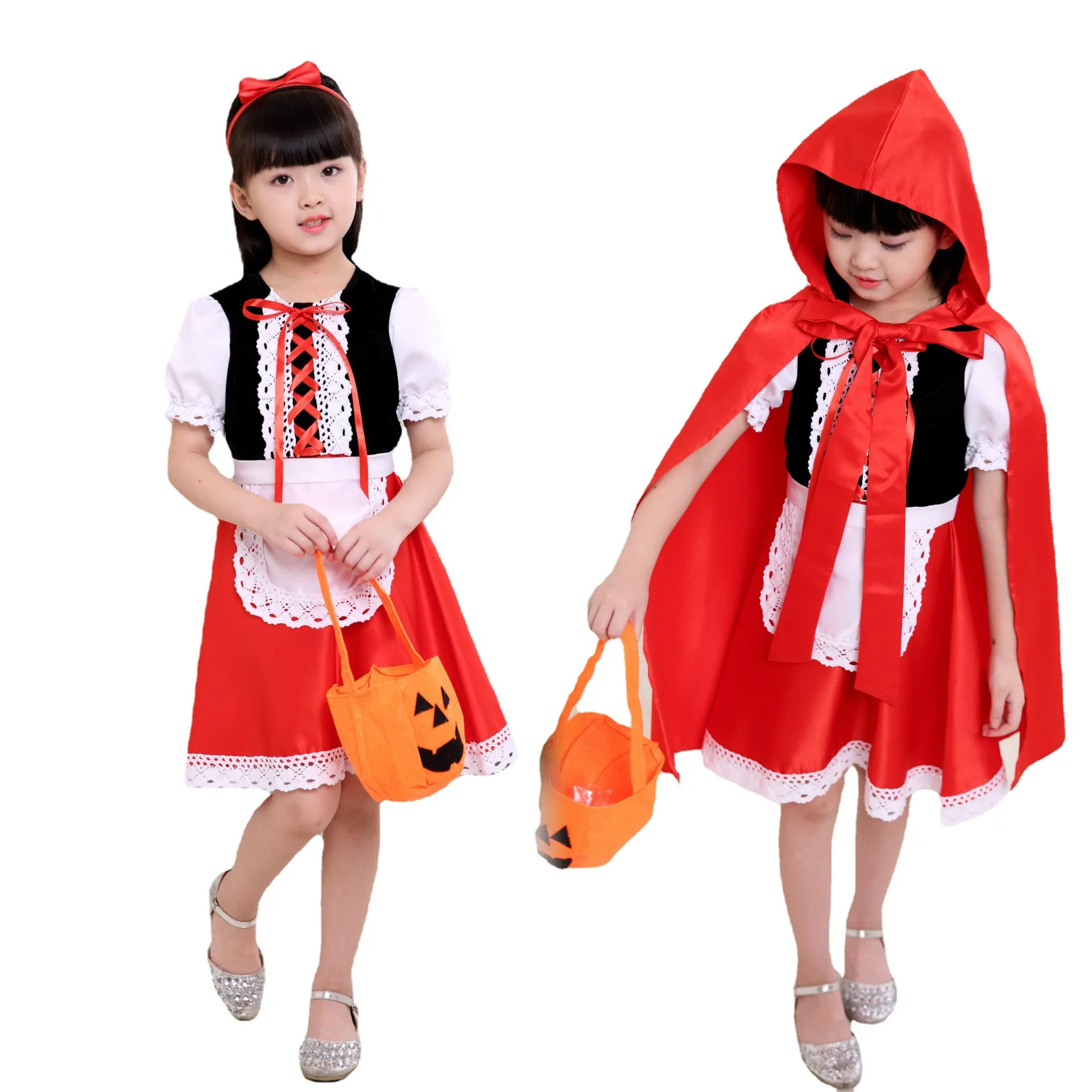 2024 Little Red Riding Hood Dress Knitted Christmas Cape Design Halloween Xmas Cosplay Outfit Kids  Santa Claus Princess TV