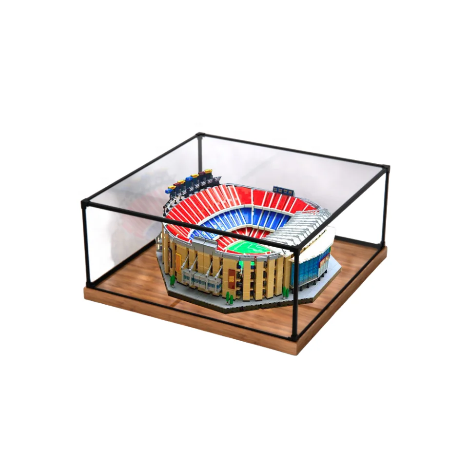 Acrylic Box with Brown Base, Fully Assembled Clear Acrylic Display Case, Preassembled Display Case for Collectibles, Toys