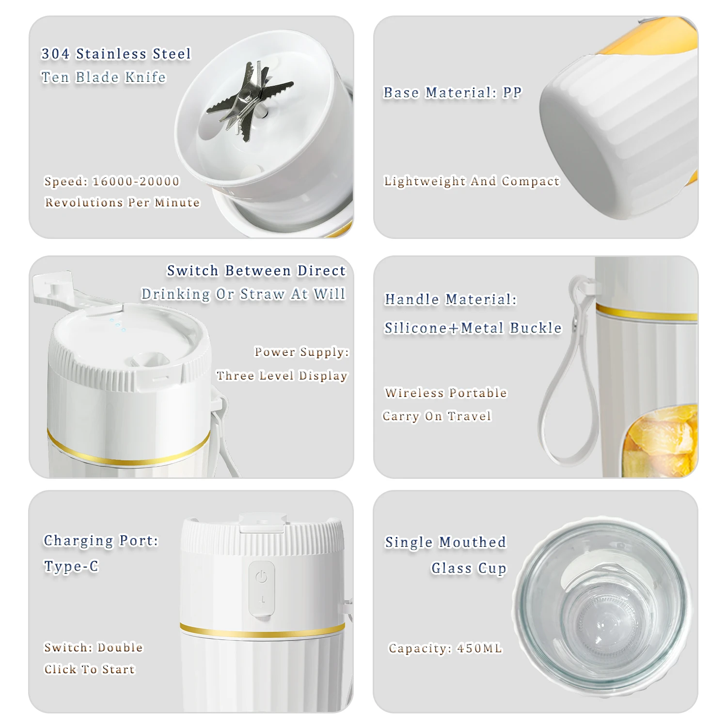 Wholesale Electric Fruit Orange Smoothies Juicer Extractor Machine Mini Handheld Portable USB Wireless Citrus Blender And Juicer