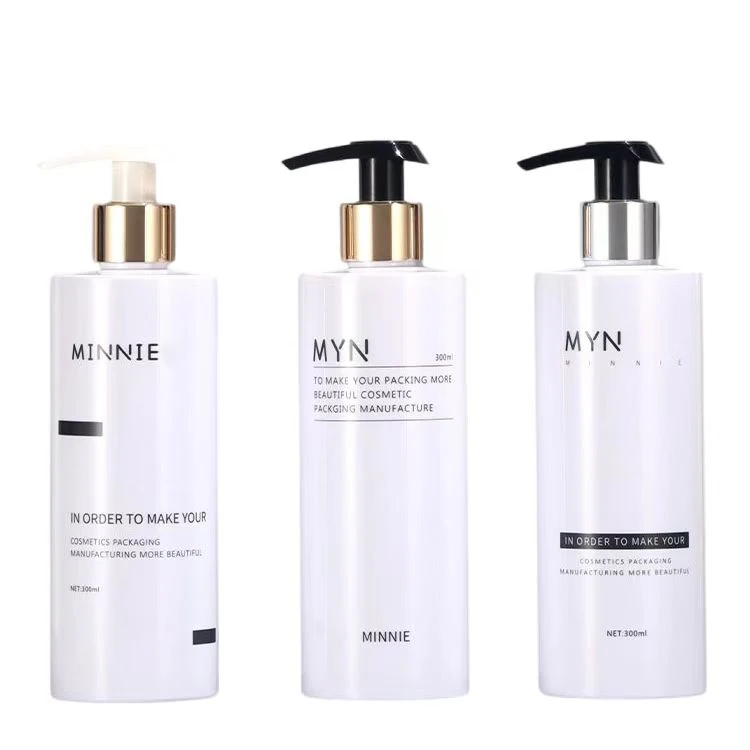 Private label 300ml 10 oz cosmetic shampoo bottle pet 500 ml matte white black luxury body lotion bottle with gold pump