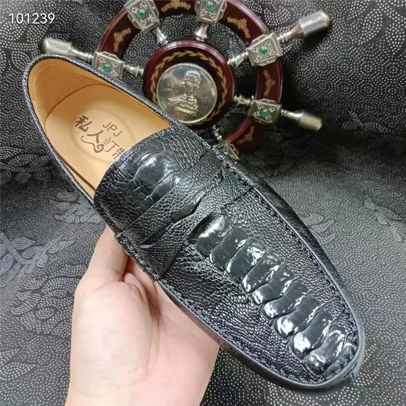 Мужские классические мокасины из натуральной кожи страуса