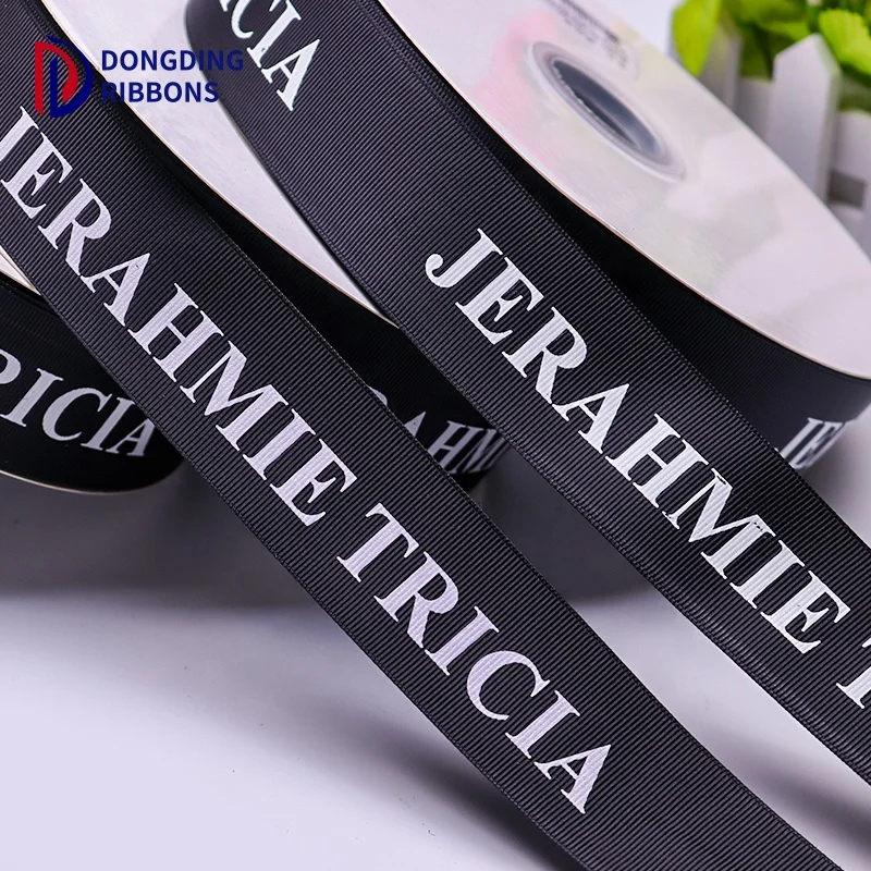 Factory Direct Wholesale  4cm width Satin Ribbon with white Logo for Flower Gift Package Decoration