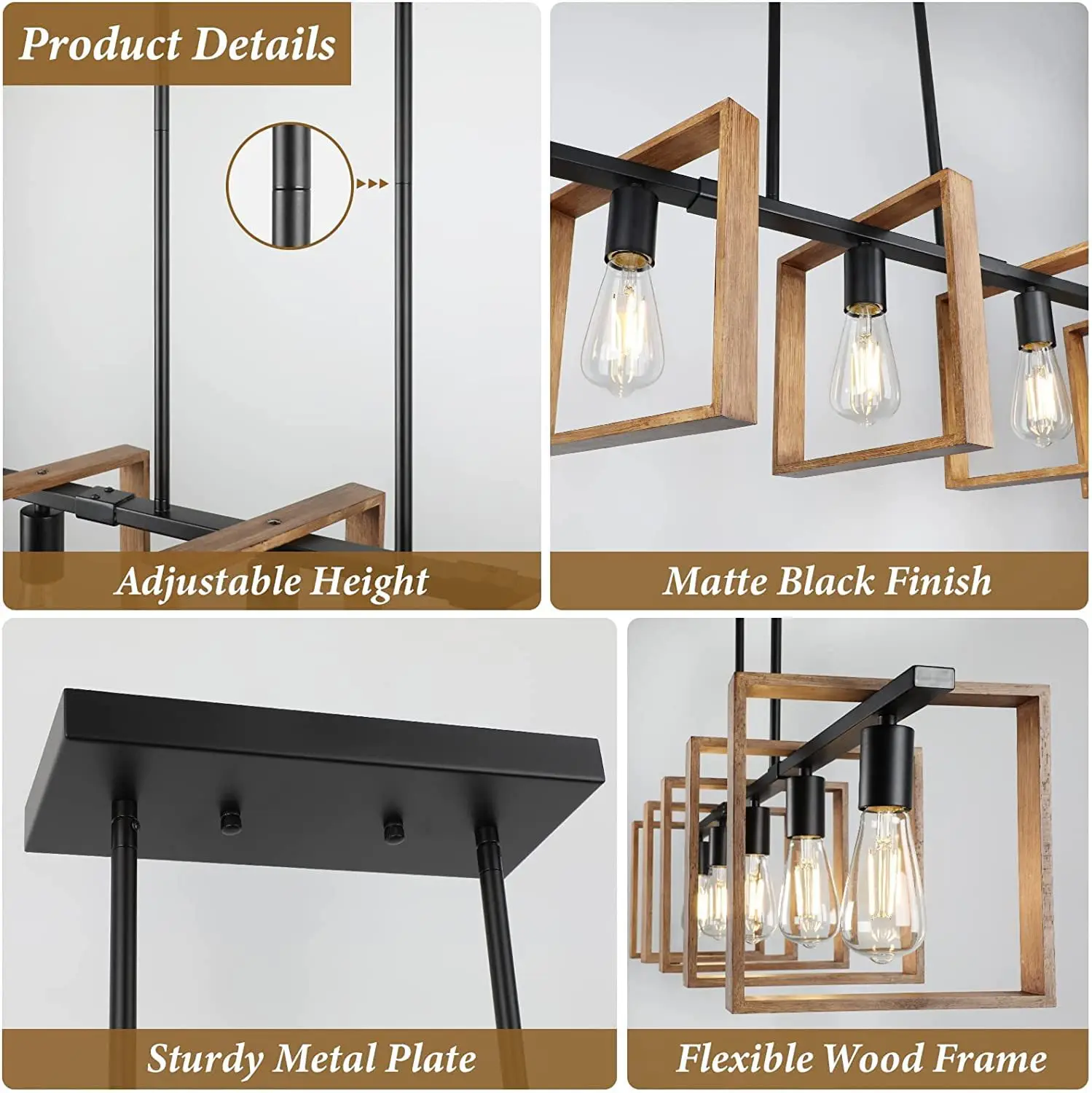 5 Light Industrial Farmhouse Kitchen Island Pendant Lighting Fixture Rectangle Black Iron Farmhouse Industrial Chandelier