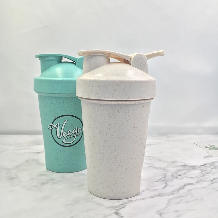 400ml Wheat Straw Custom Logo Sports Drink Protein Plastic GYM Shaker Bottle