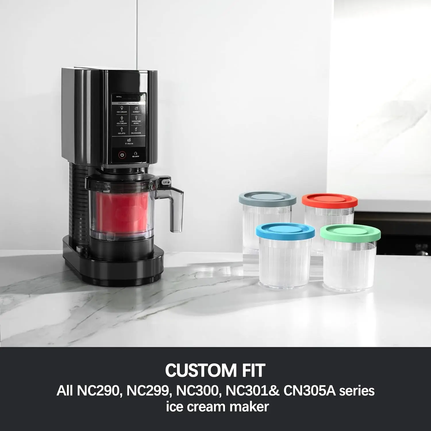 16oz Plastic Cups with Lids NC299 NC300 Compatible Replacement Storage Container Food Safe for Ninja XSKPLID2CD Ice Cream Pint