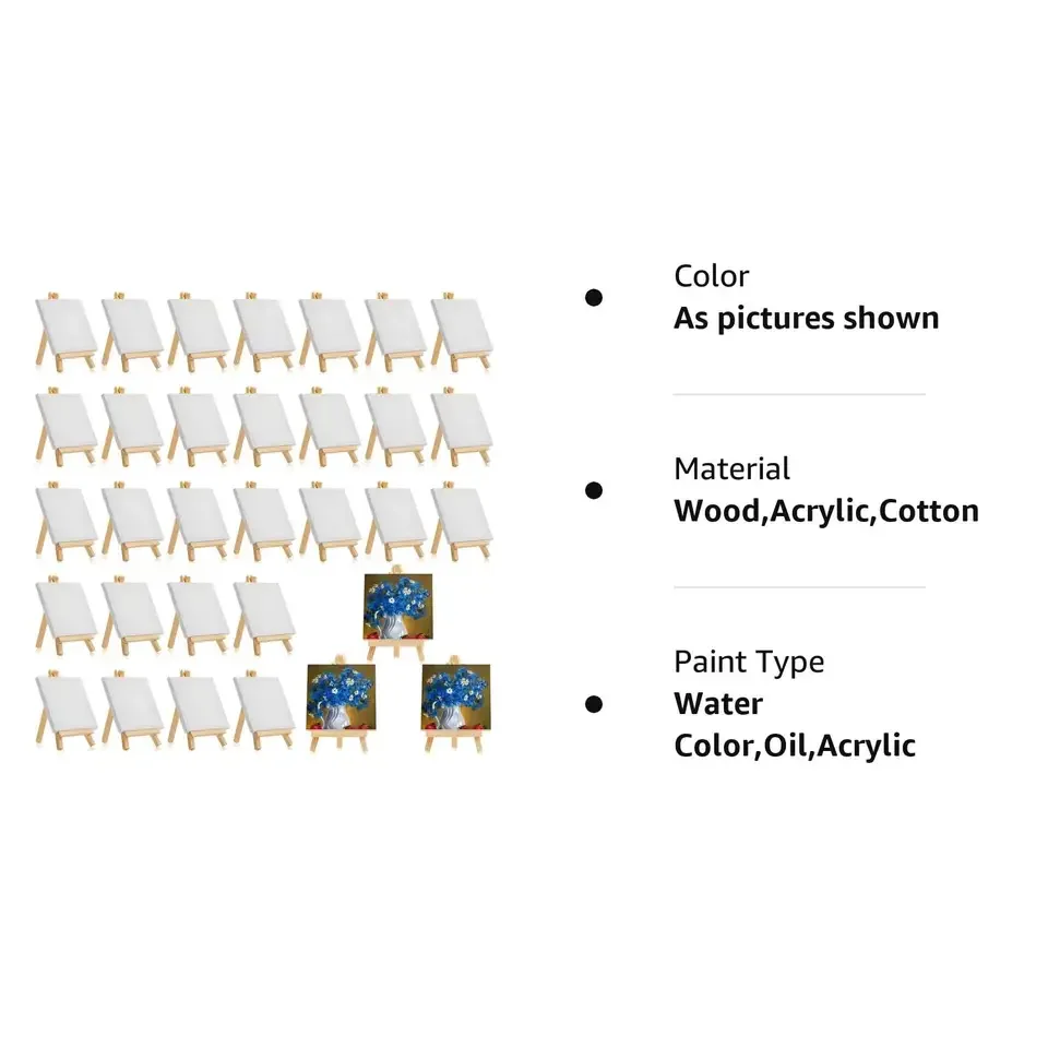 Xin Bowen 12*12CM Mini Pre Drawn Outline Stretched Canvas Painting Canvases Boards And Easel Set For Painting