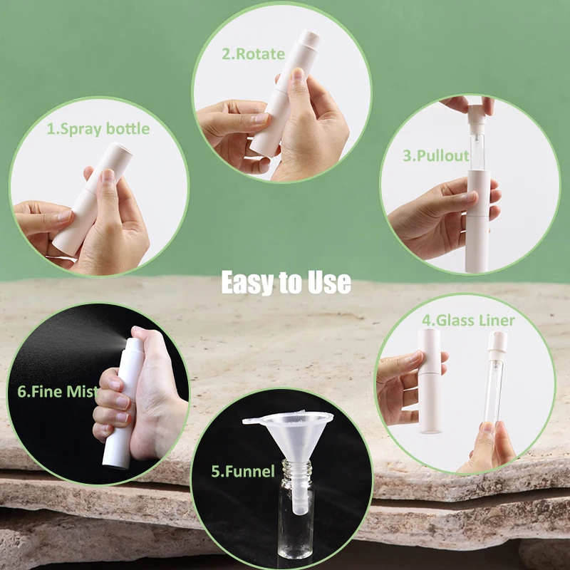 10ML Plastic Glass Small Slim PET Perfume Alcohol Liquid Pocket Airless Fine Mist Spray Bottles Keychain Sprayer Bottle Set