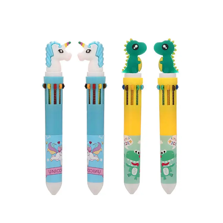 Korea Japan Creative Stationery 10 In 1 Multicolor Ballpoint Pens Cartoon Unicorn Flamingo 0.5mm Plastic Pen