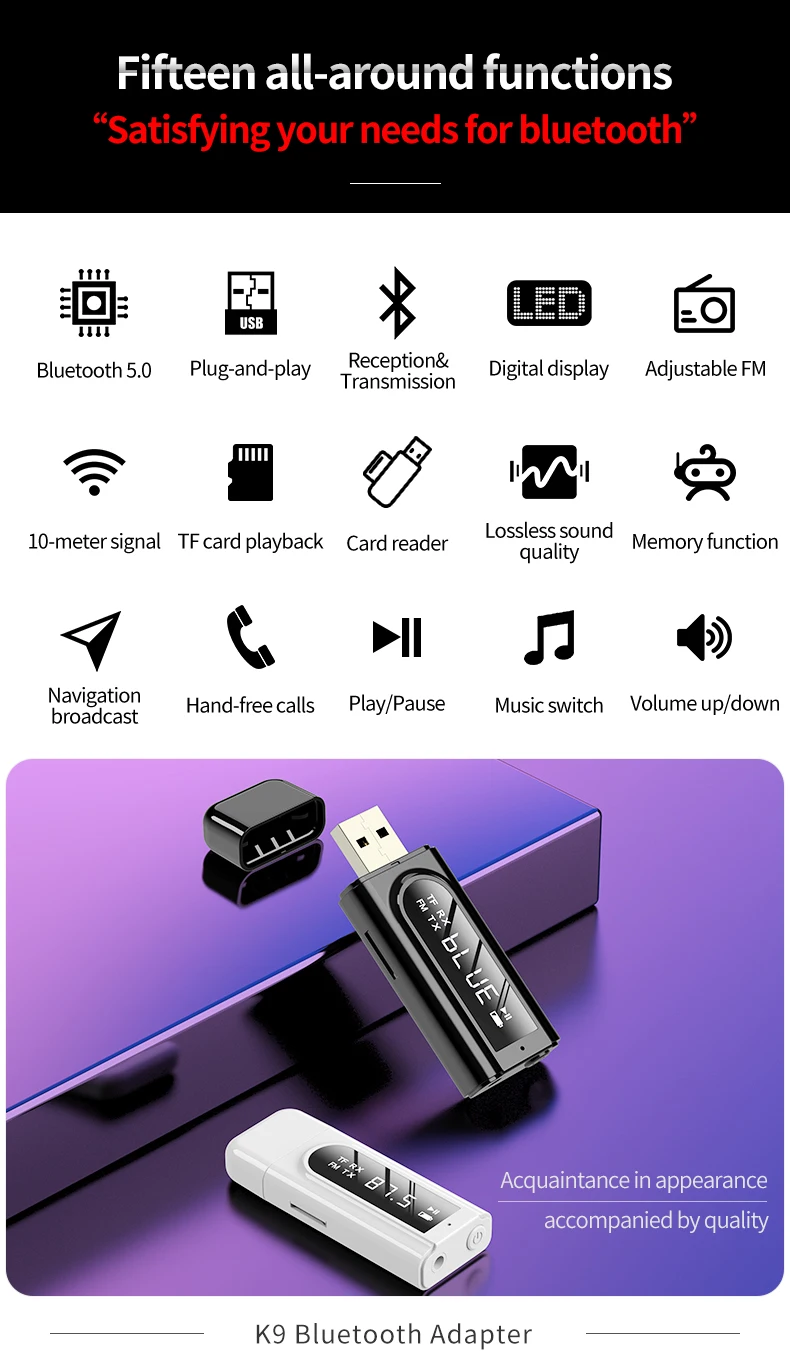 WK9 BT5.0 BT car kit player fm transmitter BT transmitter receiver adapter