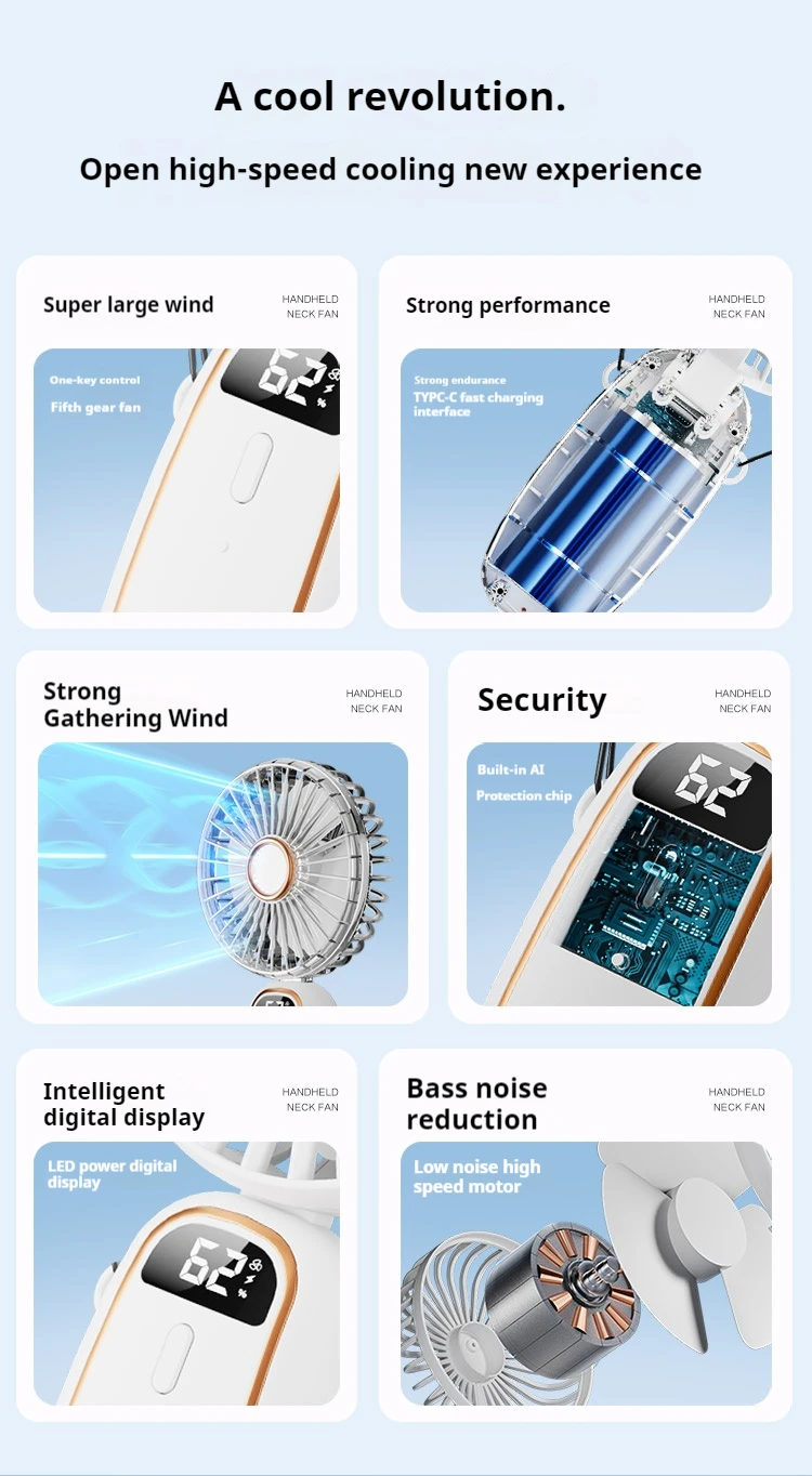 2024 Rechargeable Air Circular Hand Fan Outdoor 1200mAh Handheld Portable Foldable Electric Mini Fan