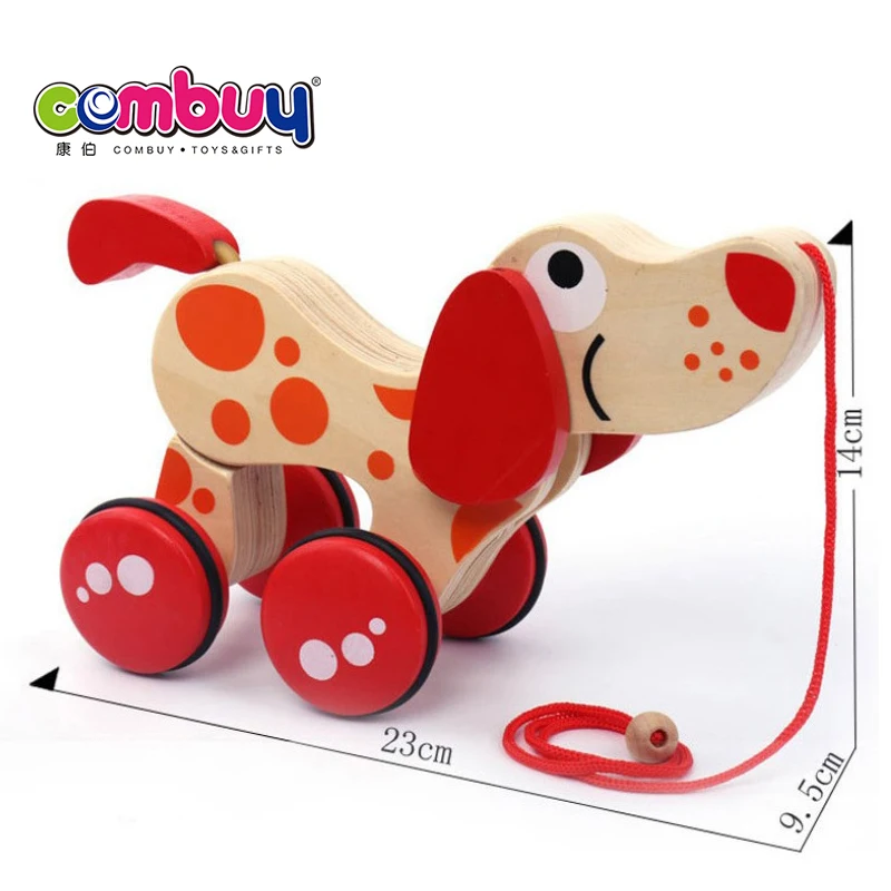 Puppy crocodile dragging along baby toddler pull toy wooden