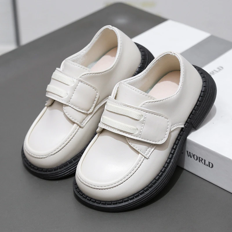 Custom logo black uniform shoes classic round lightweight boys school shoes for kids