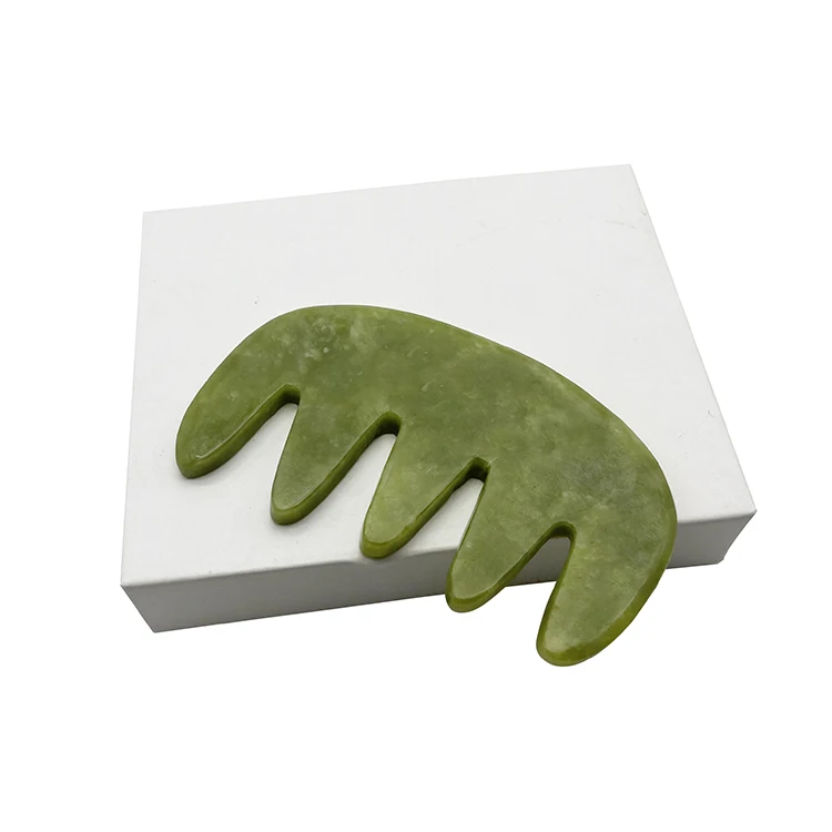 Natural Dark Green Jade  Material Gua Sha Comb Jade Massage Tool Moon Shape Scraping Massage Hair Comb Without Box