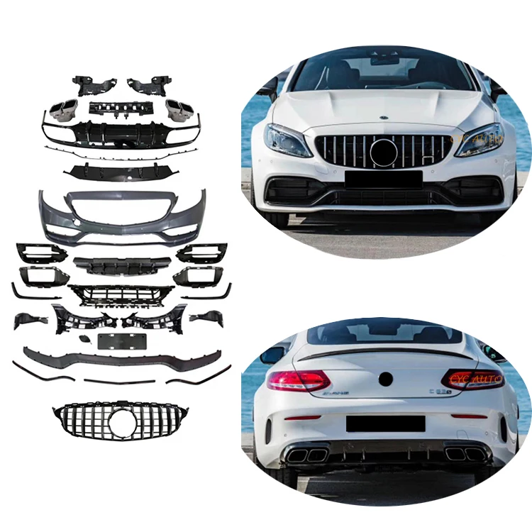 W205 upgrade to C63 new type look bodykit for Mercedes Benz C Class sport line 2014 2015 2016 2017 2018 2019 C180 C200 C260