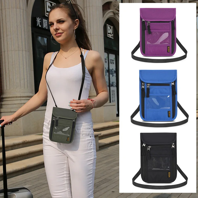 Document Bag with Hanging Shoulder Strap RFID Passport Bag For Travelling Oxford Cloth Waterproof Card Wallet Certificate Bags