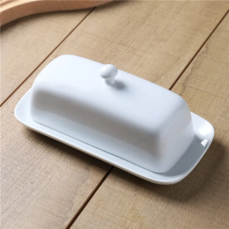 Wholesale Wholesale White Ceramic Rectangle Cake Cheese Plate Porcelain Butter Dish with Cover for Wedding Party