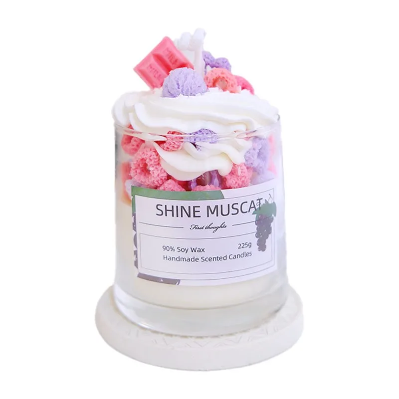 Luxury Fancy Handmade Aroma Soy Wax Dessert Cake Ice Cream Shape Scented Candles with Glass Jar