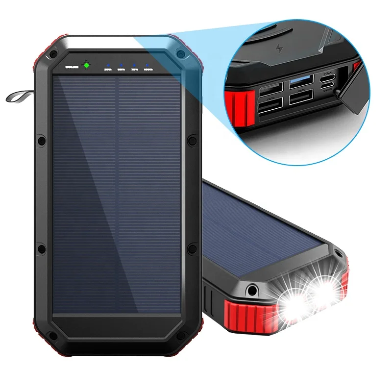 New 30000mah Solar Power Bank Waterproof Battery Charger 10W Wireless Power Bank with Solar Panel