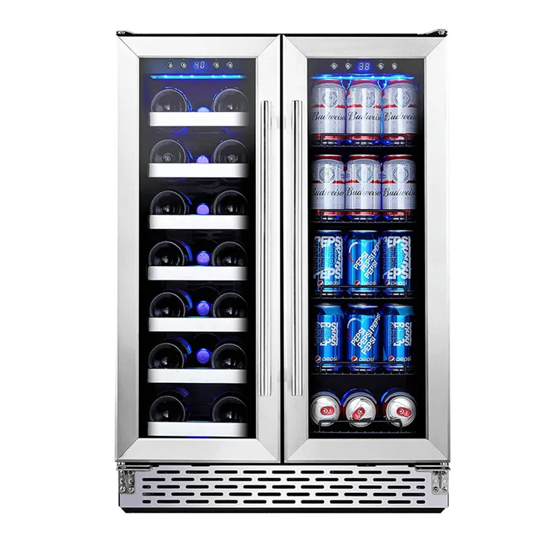 24 Inch Built-In Dual Zone Wine Beer Cooler Refrigerator | Free Standing French Door with Digital Memory Temperature Control