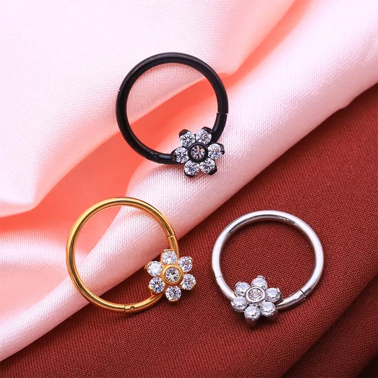 high quality new 16G flower zircon design nose ear cartilage septum rings earring made of 316L stainless steel