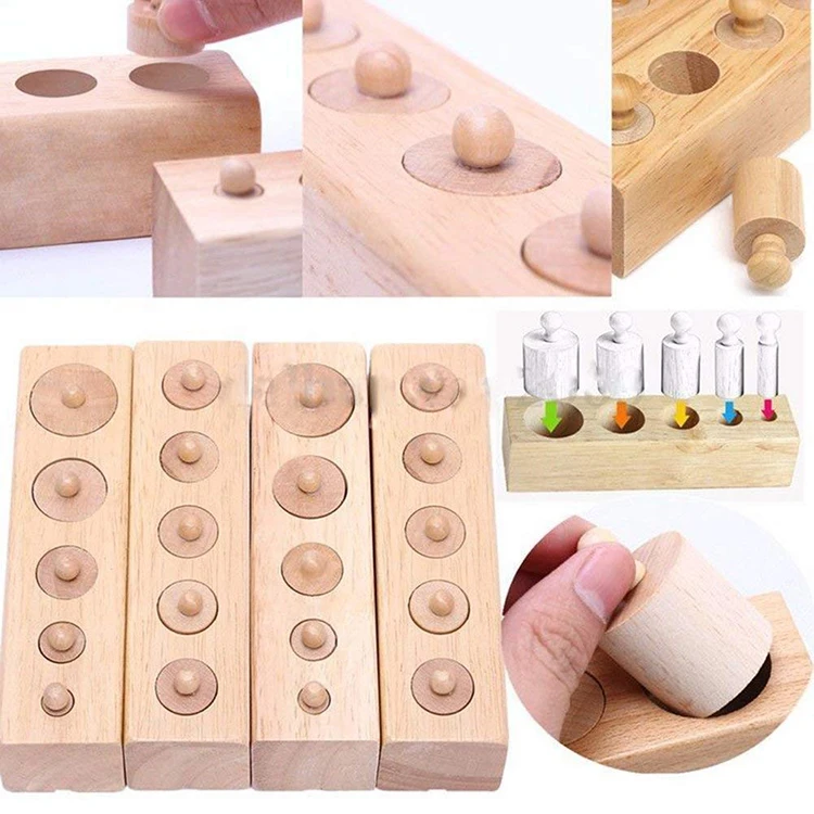 Wholesale custom multicolor montessori knobbed cylinder blocks teaching materials wooden educational early learning tools toys