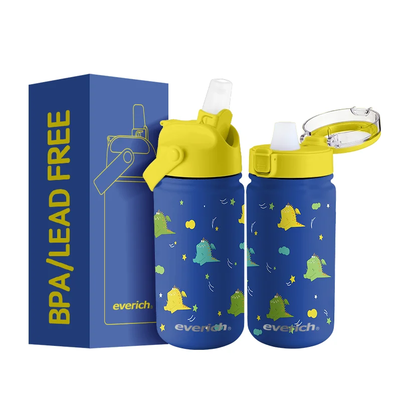 14oz 18oz Stainless Steel Kids Water Bottle Straw Drinking Children Bpa Free Kids Drink School Cute Pattern Water Bottle