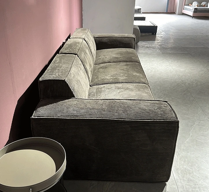 2025 Hot Sale Vacuum Compressed Sofa Roll Tofu Block Sofa Corduroy Retro Straight Line Design Modern Simple Fabric Large Sofas