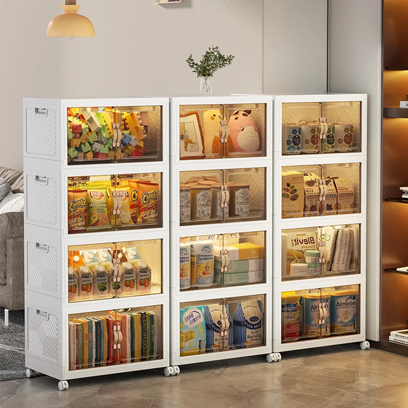 Innocent 63L Plastic Storage Bins Closet Organizers and Folding Storage Box with Open Front Door and Wheels