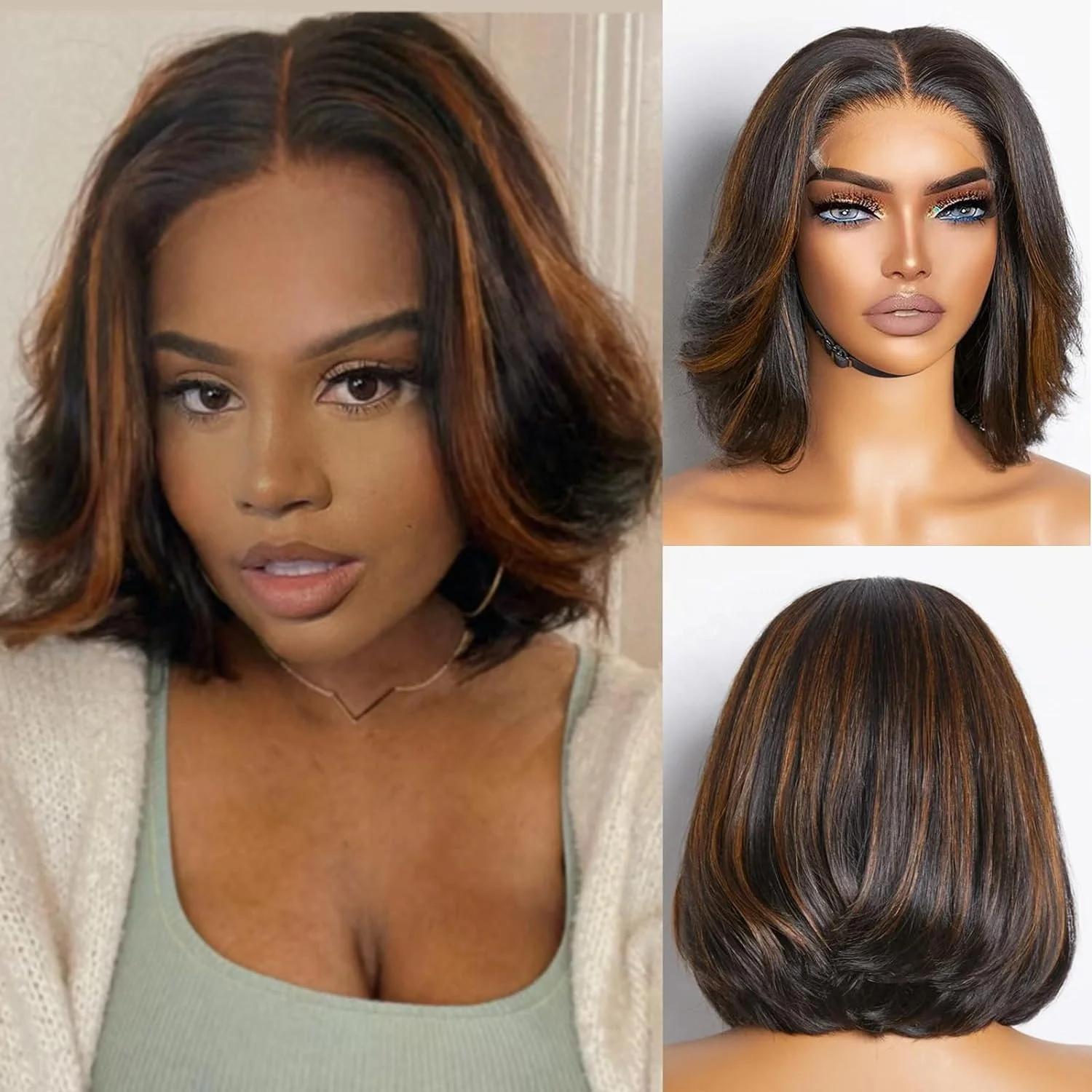 Luxury Design Blonde Highlights Glueless 5x5 Closure Human Hair Wig HD Lace Stacked Bob Wig