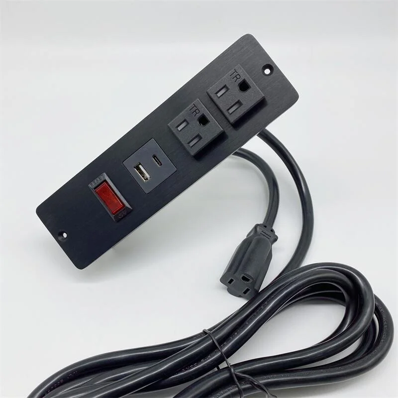 US power outlet Aluminum Alloy panel desktop USB--C led light switch cabinet socket /Recessed mounted table top us panel socket