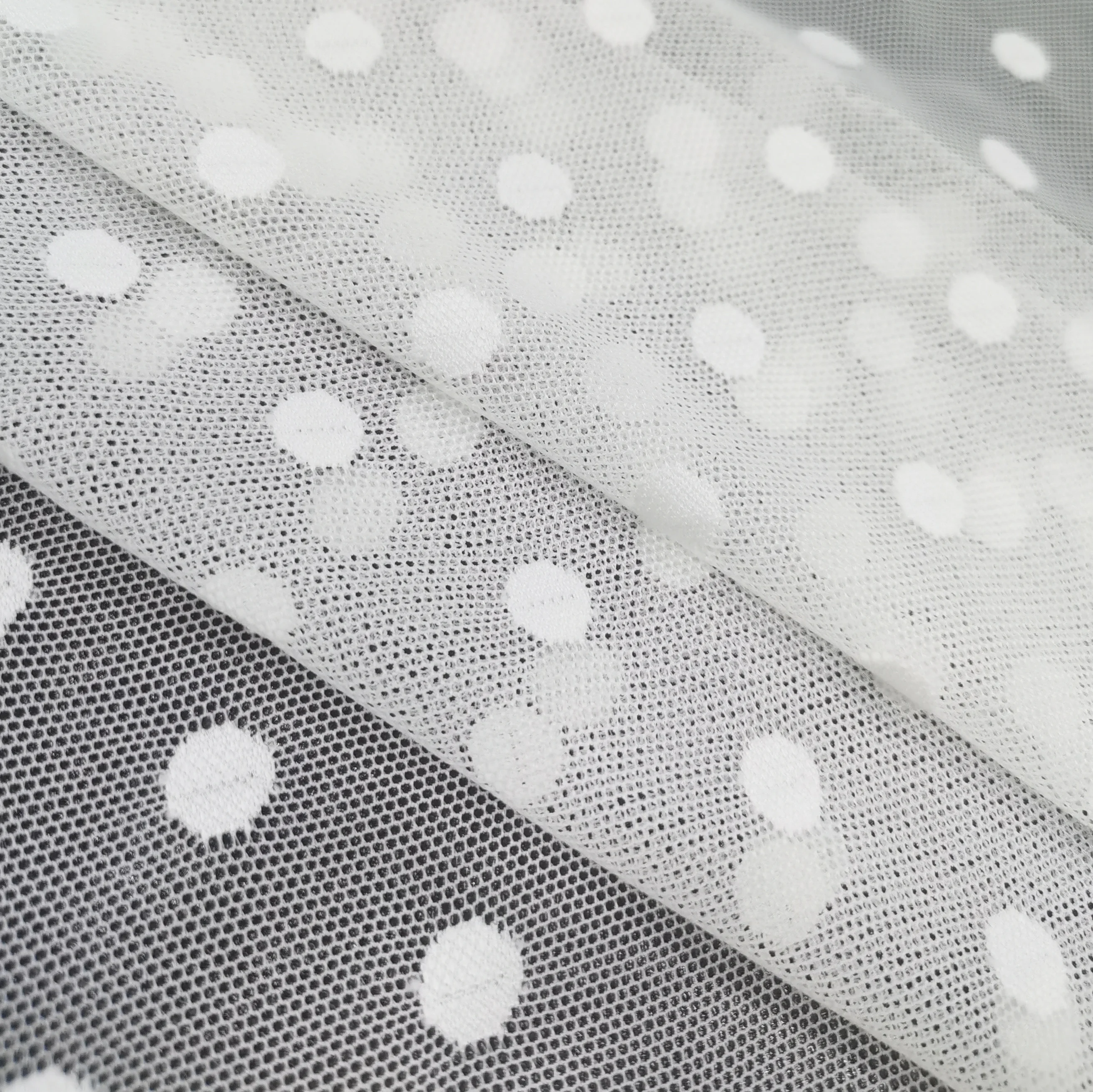 2022 New Design white dot jacquard knitted 60gsm 88 Nylon 12 spandex see through stretch mesh fabric for women lingerie