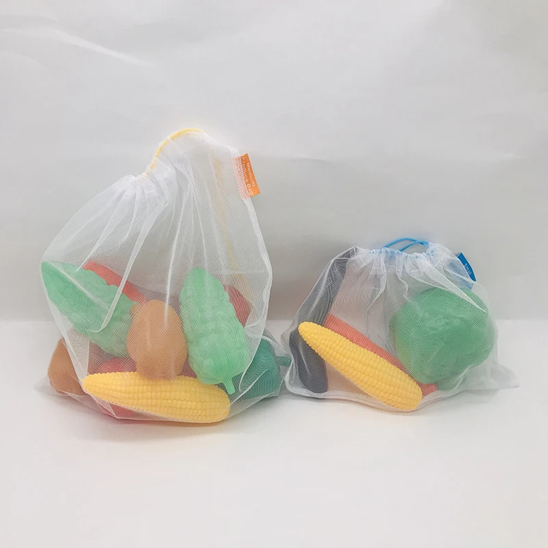 
Wholesale eco-friendly reusable white produce 100% RPET net mesh bag washable grocery veggie bag for fruit and vegetables 